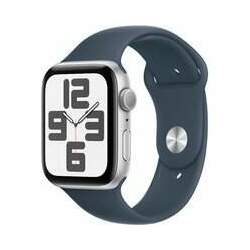 Apple Watch SE 44mm GPS Caixa Prateada de Alumínio, Pulseira Esportiva Azul-Tempestade, Tamanho M/G, Neutro em Carbono - MREE3BZ/A