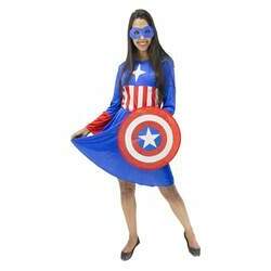 Fantasia Capitão America Feminino Capitã Com Escudo e Máscara