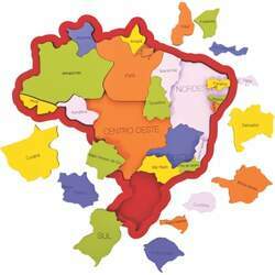 Quebra cabeças em Madeira Mapa do Brasil - Regiões, Estados do Brasil e Capitais