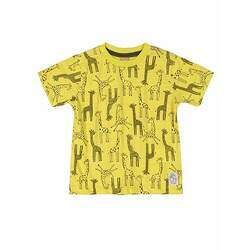 Camiseta Up Baby Manga Curta Malha Flame Girafas Amarela