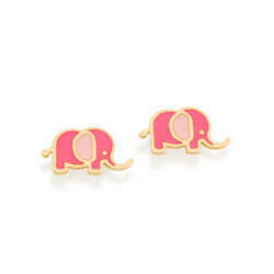 Brinco infantil elefante em resina rosa folheado ouro