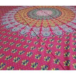 Panô indiano de algodão estampa de mandala vermelho e color 2,0m