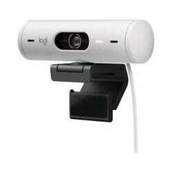 Webcam + Suporte Logitech Brio 500 Full HD, 1080p, 30 FPS, com Microfones Duplos, USB, Suporte Incluso, Branco - 960-001426