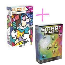 Kit Com 2 Quebra-Cabeças Romero Britto Happy 1000pcs Smart Puzzle 655pcs Grow