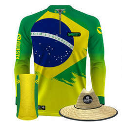 Super Combo VIP - Pro Elite Brasil Bandeira Pesca Esportiva - Camisa Punho Luva Máscara Premium Chapéu DryUv50