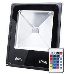Refletor Holofote LED Cob 50W IP66 A prova D'Água RGB Multicolorido Com Controle Remoto