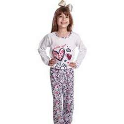 Pijama Infantil Feminino Longo Flanelado Estampadao Delicado Corações