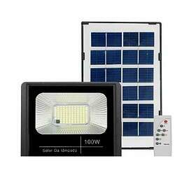 Refletor Painel Solar 100W LED Bateria Recarregável Litio Com Controle Branco Frio IP67