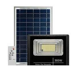 Refletor Painel Solar 300W LED Bateria Litio Recarregável Com Controle Branco Frio IP67