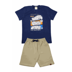 Conjunto Infantil Menino Camiseta com Estampa Game e Bermuda