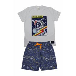 Conjunto Infantil Menino Camiseta com Estampa Atronauta e Bermuda