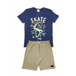 Conjunto Infantil Menino Camiseta com Estampa e Bermuda