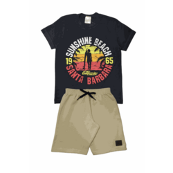 Conjunto Infantil Menino Camiseta com Estampa e Bermuda