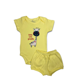 Conjunto Body Bebê Verão Unissex 2 Peças Little Cute Giraffe Amarelo - TonTon Kids