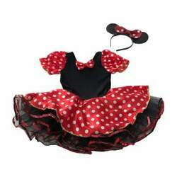 Fantasia vestido Minnie preto e vermelho poá tiara 2-3 anos