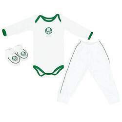 Kit Bebê Palmeiras Branco Longo 3 Pçs Torcida Baby
