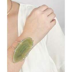 Bracelete Chapa de Ágata Verde Banhado Prata