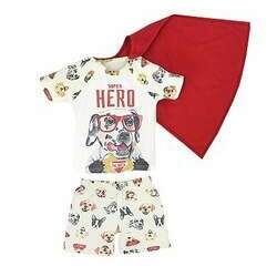 Pijama Curto Grow Up Super Hero Creme
