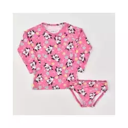 Roupa de Banho para Bebê Blusa Pink com Proteção UV e Calcinha Panda