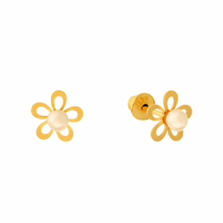 Brinco de ouro 18k flor margarida com pérola