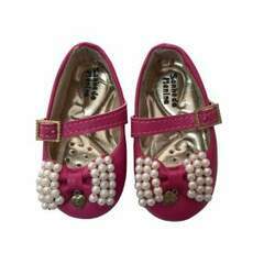 Sapato rosa laço com pérolas n 18