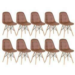 Kit 10 cadeiras estofadas Charles Eames Eiffel Botonê com pés de madeira clara