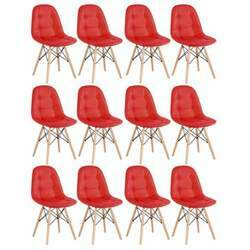 Kit 12 cadeiras estofadas Charles Eames Eiffel Botonê com pés de madeira clara