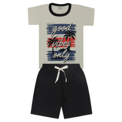 Conjunto Camiseta Good Vibes Bege e Bermuda - Luky & Buky