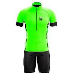 Conjunto Ciclismo Masculino Bermuda e Camisa Be Fast i9 Verde Neon Com Bolsos UV 50