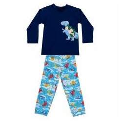 Pijama Infantil Camiseta Térmica e Calça em Soft Dinossauros Azul Everly