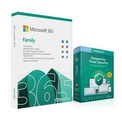 Microsoft 365 Family 1 licença anual para até 6 usuários Kaspersky Antivírus Total Security, 5 dispositivos Licença 12 meses, MICROSOFT