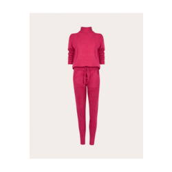 Conjunto blusa gola alta calça tricot rosa