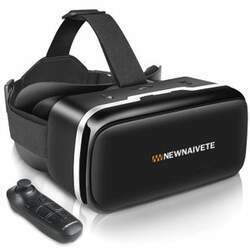 Newnaivete Oculos de Realidade Virtual 3D com Fones de Ouvido e Controle Remoto para Celulares de ate
