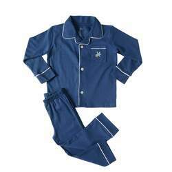 Pijama Infantil Clássico Azul Bordado - calça e camisa manga longa