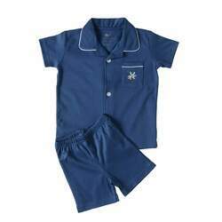 Pijama Infantil Clássico Azul Bordado - short e camisa manga curta