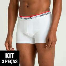 Kit 3 Cuecas Boxer Cotton Messi Branco