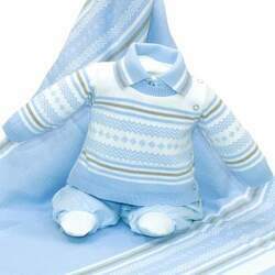 Saída de Maternidade Beth Bebê Matheus Tricô Luxo Azul Claro